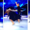 The reality star lost her balance and skidded face first across the ice