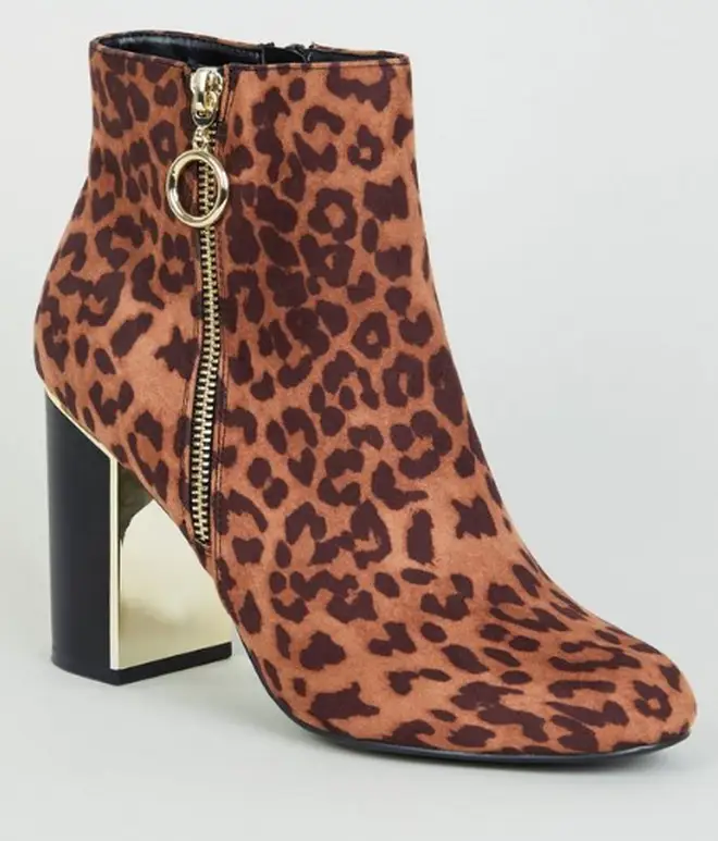 Stone Leopard Print Metal Heel Ankle Boots