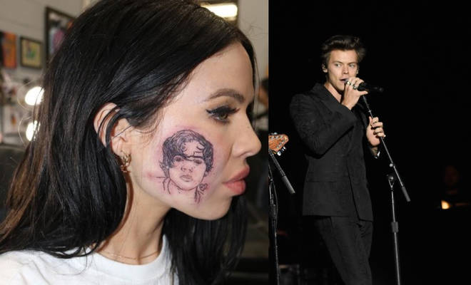 American singer Kelsy Karter showed off her Harry Styles cheek tattoo on Instagram