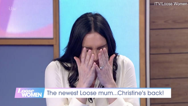 Christine became tearful as she spoke for the first time about her new role as a mum