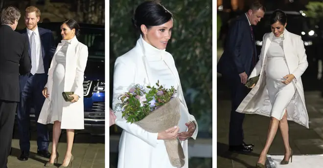 Meghan Markle showed off her growing baby bump in a white ensemble