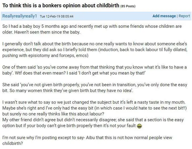 The new mum took to Mumsnet to rant about her friends reactions to her birth