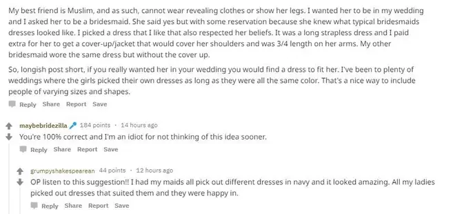 The bride posted on Reddit to see if others thought she was being unreasonable
