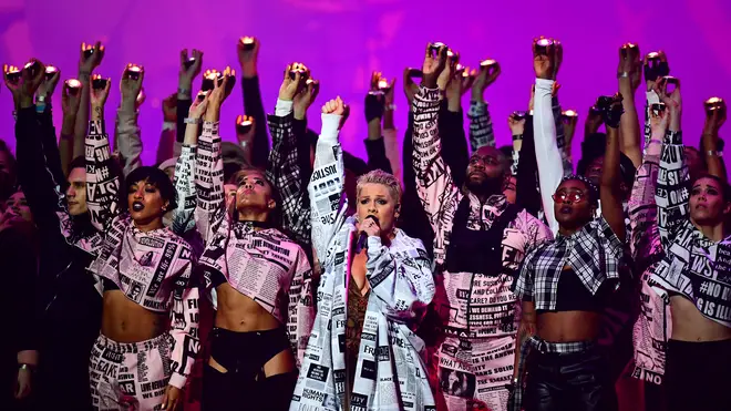 Pink closed the 2019 Brit Awards with a performance of some of her biggest hits