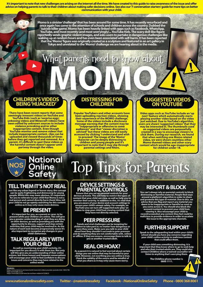 National Online Safety released these tips on how to handle the Momo Challenge