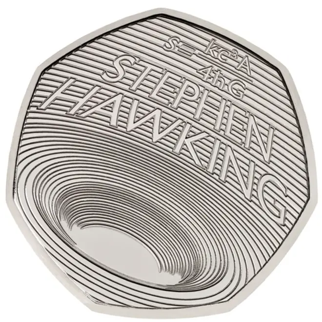 The coin pays tribute to Stephen Hawking's work in black holes