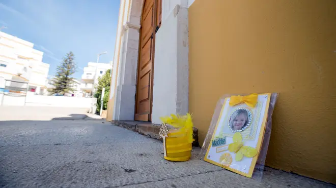 Tributes left outside the church in Praia da Luz for Maddie after her disappearance