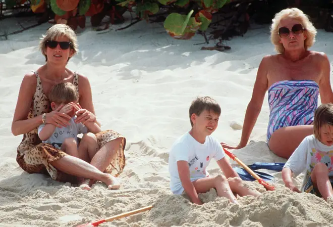 Princess Diana let children Prince Harry and Prince William bury her in the sand during a family trip