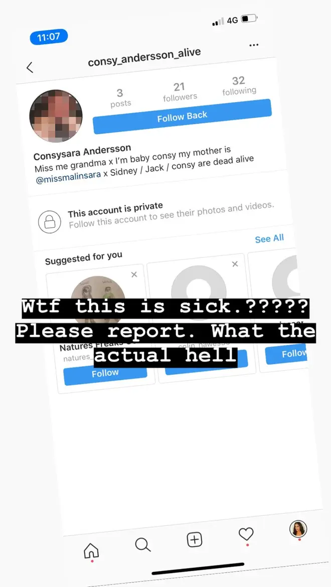 Malin has slammed the vile fake account