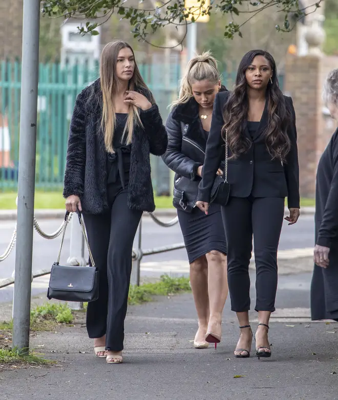 Zara McDermott, Ellie Brown and Samira Mighty pictured at Mike's funeral