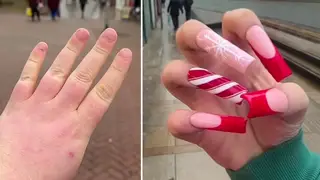 A man has gone viral after showing off his Christmas nails
