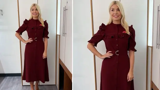 Holly Willoughby is wearing a burgundy dress from Ghost