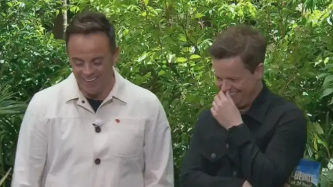 Ant and Dec laugh as they watch Matt Hancock and Seann Walsh take part in the Bushtucker Trial