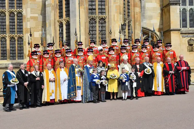 The Queen outside Windsor Castle for the Royal Maundy Service.