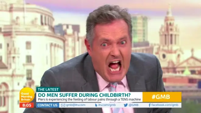 Piers Morgan screamed in agony as he experienced the feeling of childbirth with a simulator machine