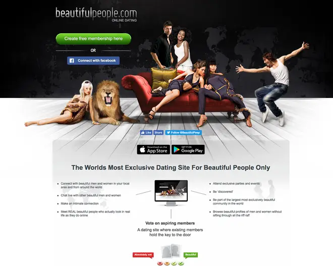 The site's homepage claims to pair beautiful people with others of the same calibre