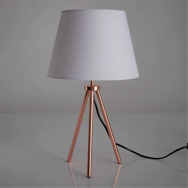 This simple lamp from Wilko will work with any colour, but the copper tripod base adds a metallic pop to a room