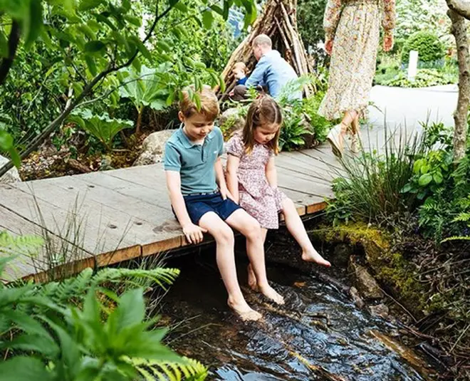 Prince George and Princess Charlotte dangled their bare feet in the brook