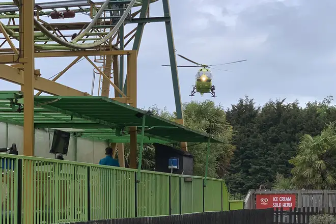A boy was airlifted to hospital after falling off a rollercoaster in Yorkshire today