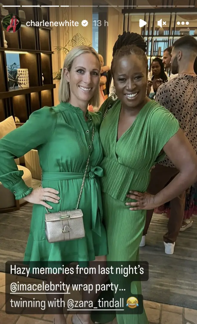 Charlene White poses with Mike Tindall's wife Zara following the I'm A Celebrity final