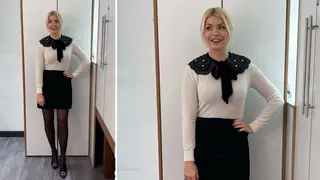 Holly Willoughby is wearing a monochrome outfit