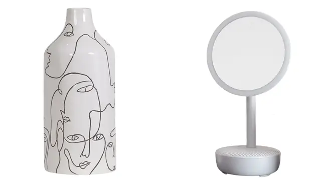 Halo Makeup Mirror and Linework Face Vase by Arighi Bianchi