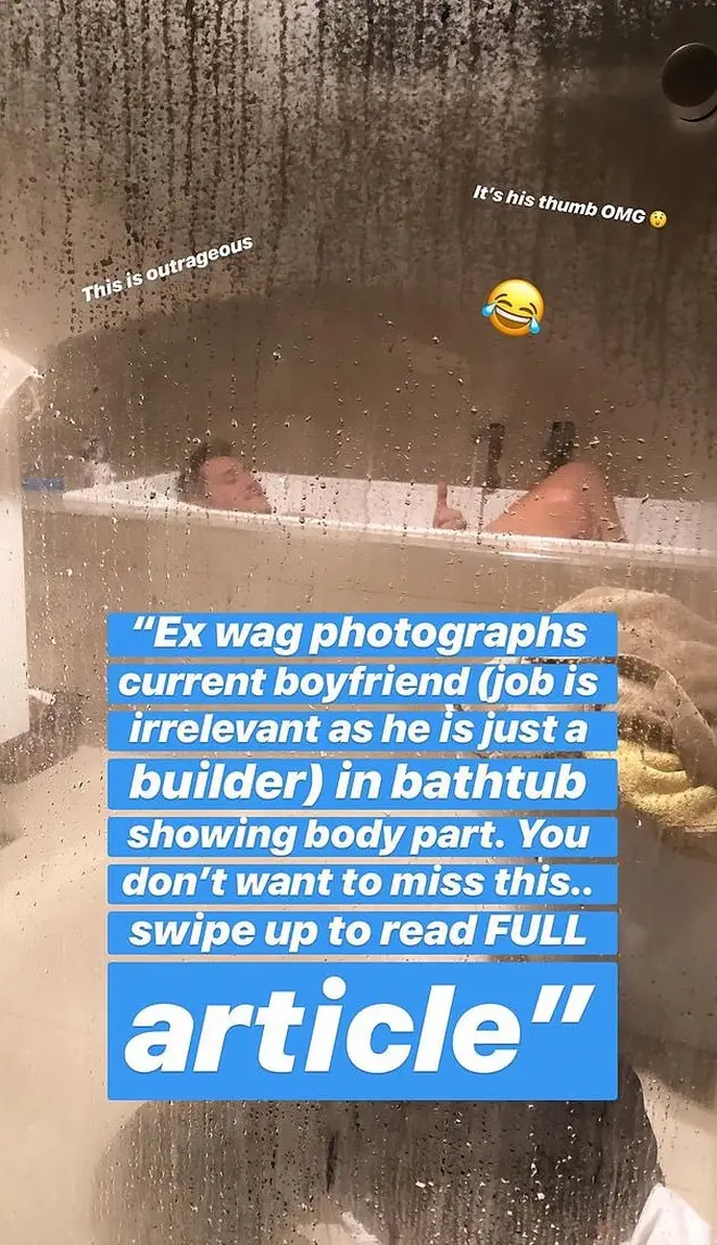 The 26-year-old poked fun at the social media mistake with a naked photo of her boyfriend Leighroy Wellington in the bath.