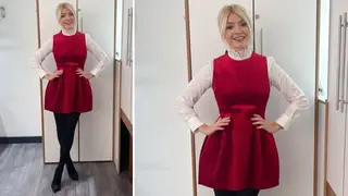 Holly Willoughby is wearing a red dress from Zara