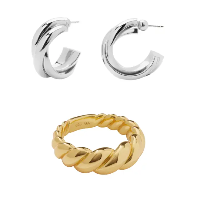 The Chrissa Sterling Silver Hoops and the Speira Icon Gold Vermeil Ring
