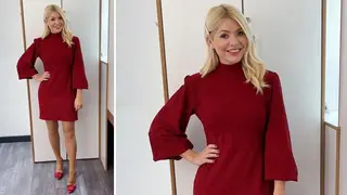 Holly Willoughby is wearing a red dress on This Morning today