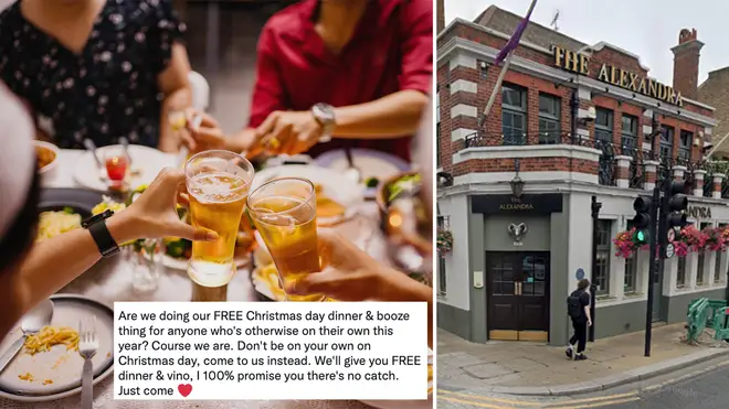A pub has been praised for offering a free Christmas dinner