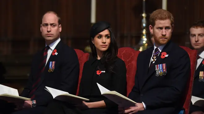 Prince William, the Duchess of Sussex and the Duke of Sussex attend Anzac Day service at Westminster Abbey in April 2018