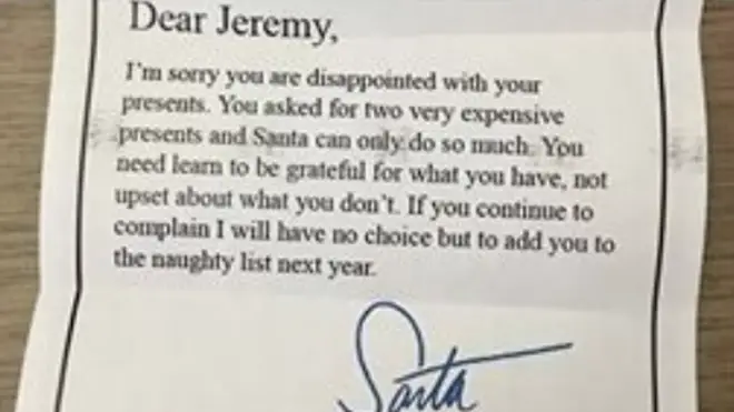 Santa Claus explained why he hadn't received both presents he asked for in a stern letter
