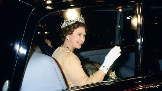 Her Majesty the Queen arrives at the Royal Variety Performance, 1981