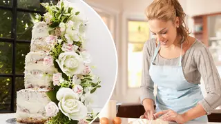 The DIY wedding cake set is available on Amazon