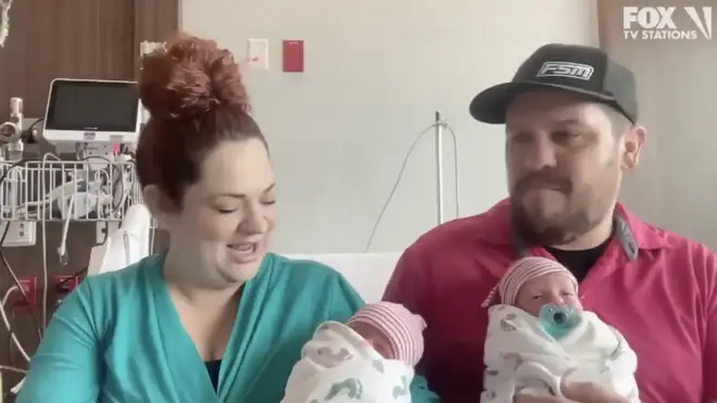 Cliff and Kali appear on the news after welcoming twin baby girls born in different years