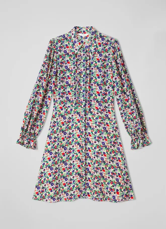 Pop Floral Print Silk-Blend Shirt Dress