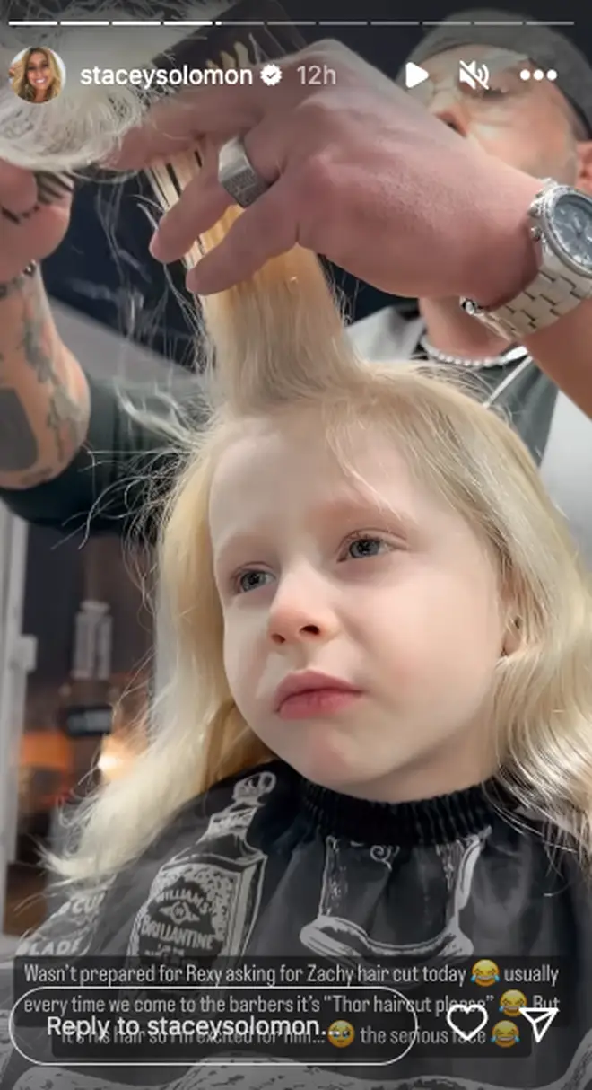 Stacey Solomon shared a video fo Rex getting his hair cut