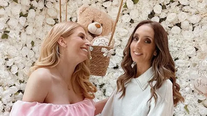Stacey Solomon poses with her sister Jemma at her baby shower