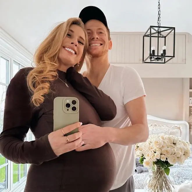 Stacey Solomon, pregnant, and Joe Swash hugging