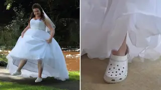 Brides are wearing white bejewelled Crocs down the aisle.