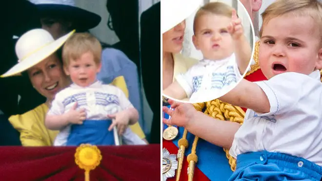 Prince Harry in 1986, left, and Prince Louis, right, in 2019.