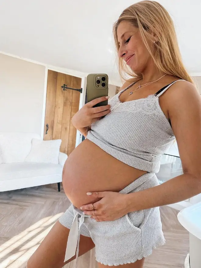 Stacey Solomon poses with her baby bump days before giving birth to Belle
