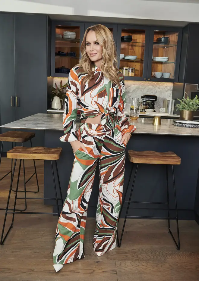 Amanda Holden in JD Williams tropical shirt and trousers