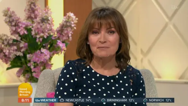 Lorraine Kelly was sent home from work after falling ill with a bug