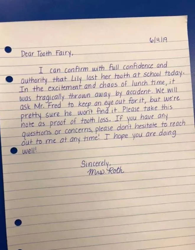 A picture of the sweet letter was posted to Reddit