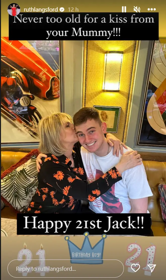 Ruth Langsford kisses her son as she celebrates his 21st birthday