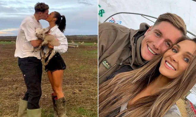 Love Island's Will Young and Jessie Wynter at the farm with some lambs