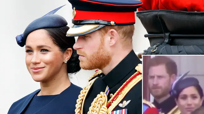 Meghan and Harry appear to have an awkward exchange at the Trooping of the Colour
