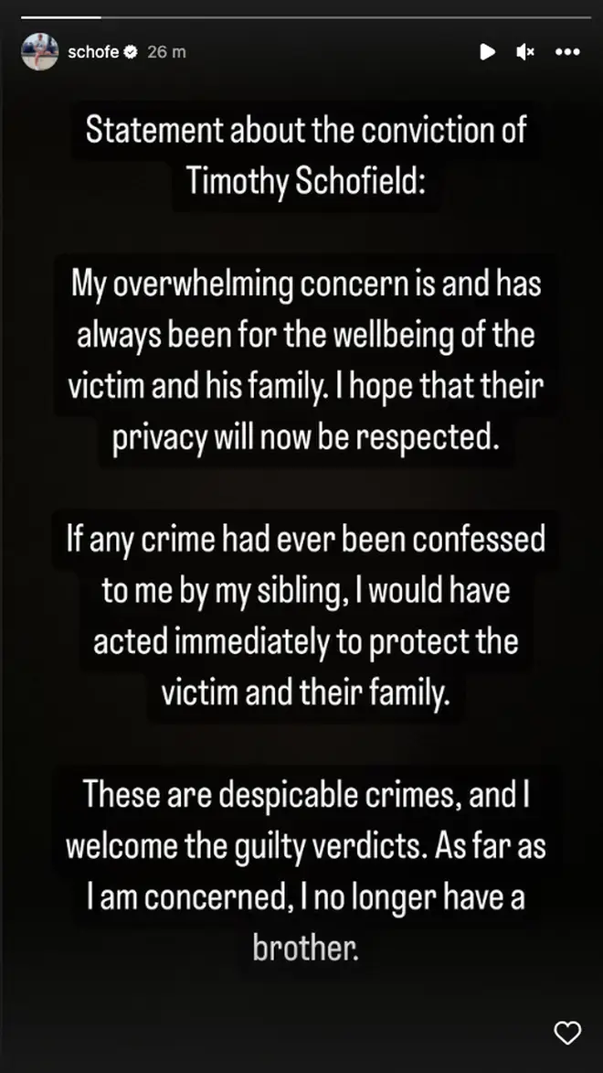 Phillip Schofield released the following statement following his brother's guilty verdict